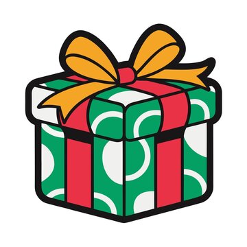 Decorative Green Gift Box Illustration with Red Ribbon and Yellow Bow for Holiday Celebrations and Festive Season Presents