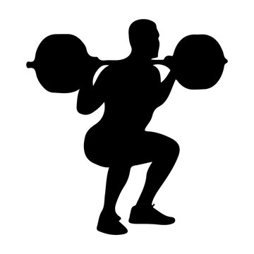 Silhouette of Person Lifting Heavy Weights in Squat Position.