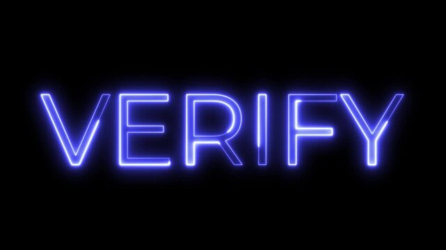 Blue Neon Verify Text Glowing on Black Background