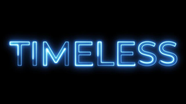 Glowing blue neon Timeless text on black background
