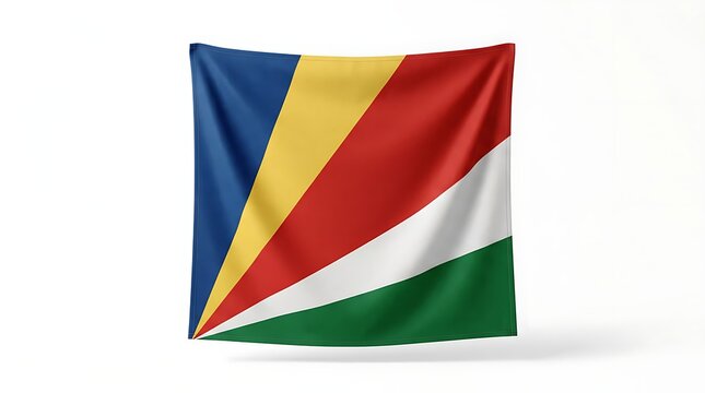 National Flag of Seychelles with Realistic Fabric Texture Isolated on Plain White Background