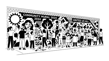 Diverse Community Paints Mural Together Symbolizing Unity and Art © bruno
