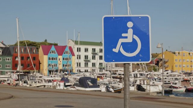 Wheelchair Access Sign at Faroe Islands Marina Waterfront