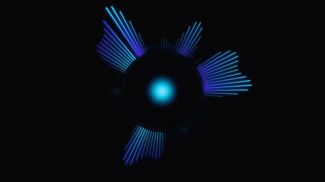 Futuristic Neon Circular Audio Spectrum Visualizer with Glowing Sound Wave Animation on Black Background