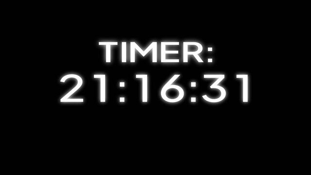 Bright digital timer display showing twenty one hours and sixteen minutes thirty one secs.