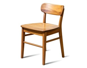 Fototapeta premium A wooden chair with a simple design, showcasing a natural wood grain and a sturdy build. The chair has a backrest and four legs