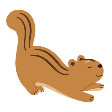 Cute chipmunk stretching and lying down vector illustration, cute cartoon squirrel character for autumn design