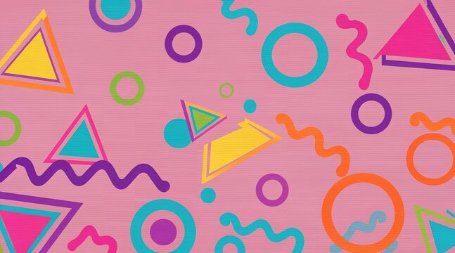 Vibrant Memphis style geometric pattern background in nineties retro fashion
