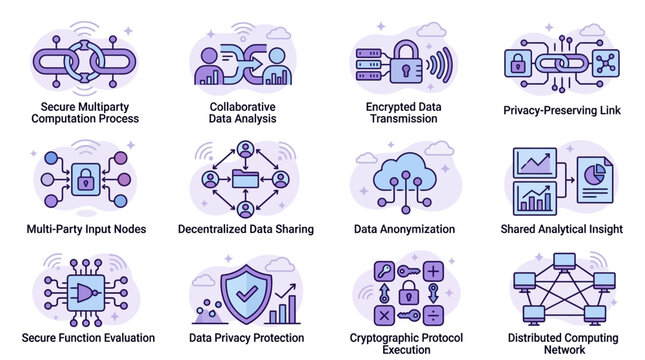 Cybersecurity and Data Protection Concepts: Icons Set