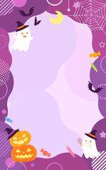 Fototapeta premium ハロウィンのポップな紫色背景のフレーム1_縦