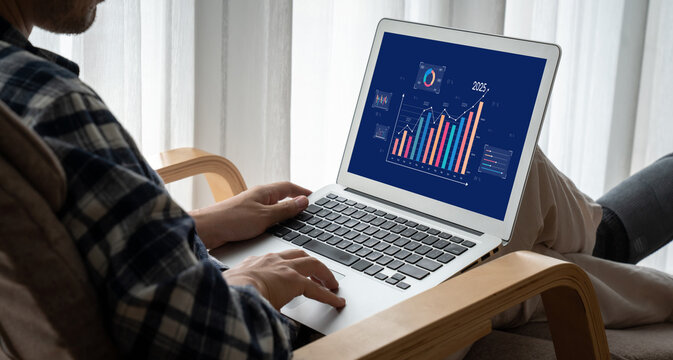 Business data dashboard provide business intelligence analytic for marketing strategy planning brisk with big data set to analyze customer demands and foreseeing business future