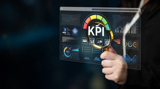 A business intelligence dashboard displaying various Key Performance Indicators (KPI). The data visualization tracks business metrics and measures performance against goals. Fermion