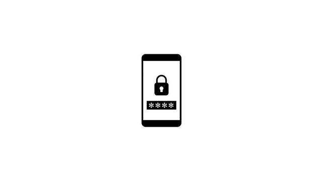 Smartphone password security animation with padlock and asterisks for data protection and mobile privacy