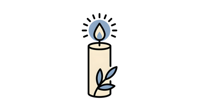 Minimal flat vector icon of a burning candle representing remembrance and peace, clean outline, vector style, isolated on white background