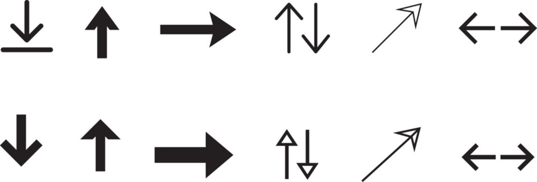 Minimalist black arrow icon set, directional navigation eps vector