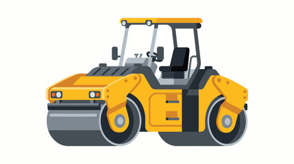 Fototapeta premium Double drum road roller icon. Heavy construction machinery vector illustration.