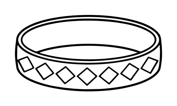 A stylish and elegant bangle bracelet, adorned with a pattern of diamond shapes, presented as a clean, scalable vector icon. This minimalist hand-drawn illustration captures the essence of jewelry