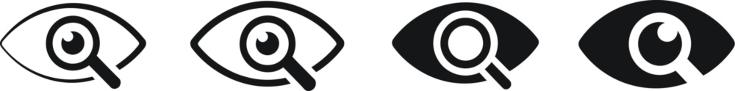 Eye Search Icon vector. View and visibility symbol with magnifying glass for visual inspection, content viewing, user interface, navigation, and search systems.