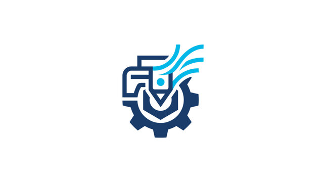 Gear with abstract blue lines.