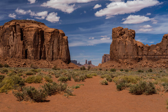 The Indian lands of Arizona exhibit beautiful sandstone formations in a desert climate.