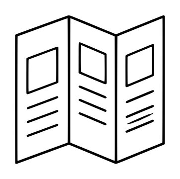 Tri-Fold Brochure Vector Icon - Hand-Drawn Line Art Illustration for Marketing and Print Design
