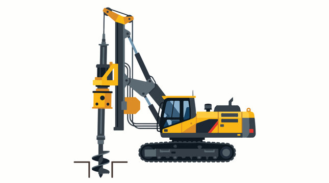 Foundation drilling rig vector icon. Industrial construction machinery for deep piling work.