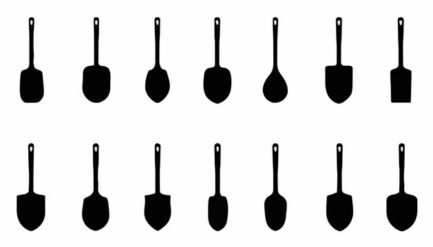 Set of Black Silhouette Cake Server and Pie Spatula Icons Isolated on White Background