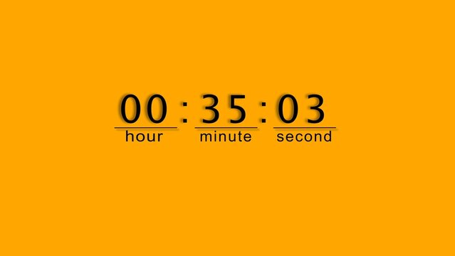 Digital clock showing thirty five minutes and three seconds countdown on yellow background.