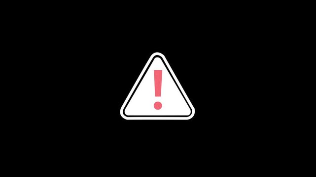 Flashing caution sign animation with exclamation mark. Attention hazard alert signal on transparent background with alpha channel. For emergency warnings, 4k motion graphic animation.