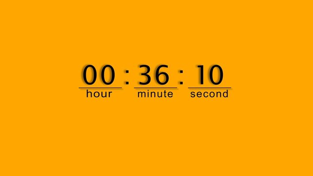 Digital clock timer showing zero hours thirty six minutes and ten seconds on flat surface.