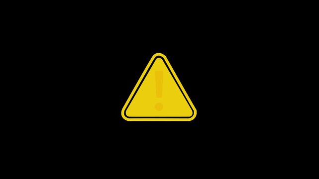 Flashing caution sign animation with exclamation mark. Attention hazard alert signal on transparent background with alpha channel. For emergency warnings, 4k motion graphic animation.