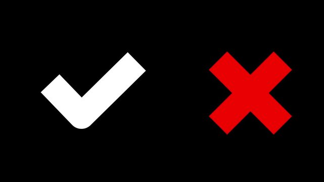 Tick and cross signs. False and true, right and wrong. Correct and incorrect, accept and reject. white tick OK and red X cross. YES and NO. on alpha transparent background.