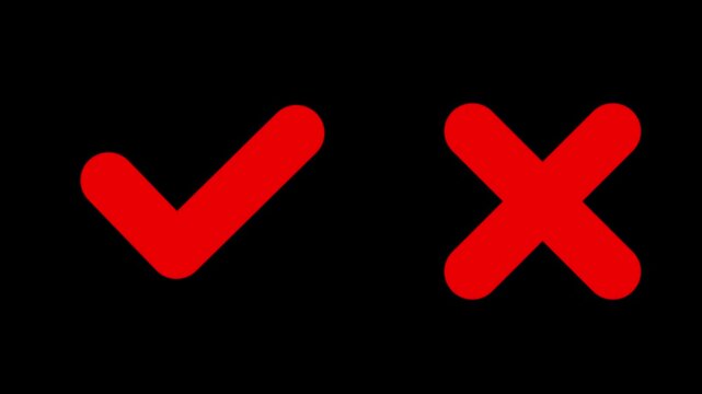 Tick and cross signs. False and true, right and wrong. Correct and incorrect, accept and reject. red tick OK and red X cross. YES and NO. on alpha transparent background.