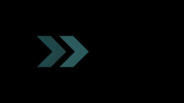 Looped animation of abstract gradient arrows made of lines moving forward on transparent background with alpha channel.on alpha transparent background.