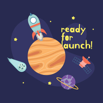  Cute outer space illustration art print poster