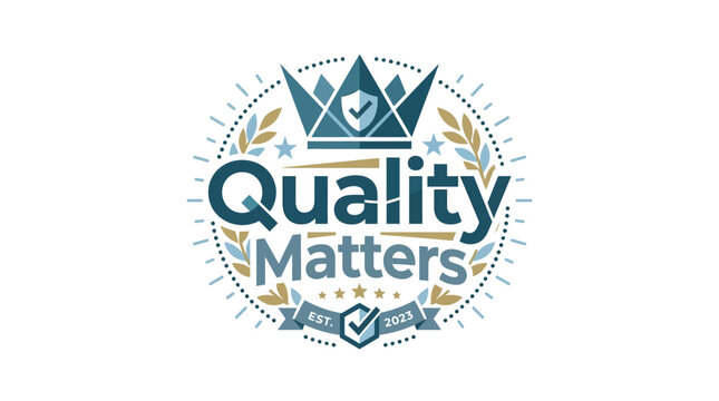 Professional quality matters badge logo design for business certification and branding