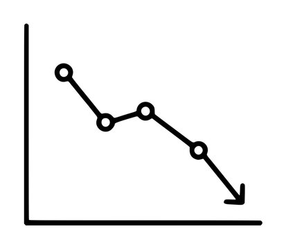 Falling Line Chart Vector Icon - Minimalist Outline Illustration of Declining Graph with Circular Data Points and Downward Arrow