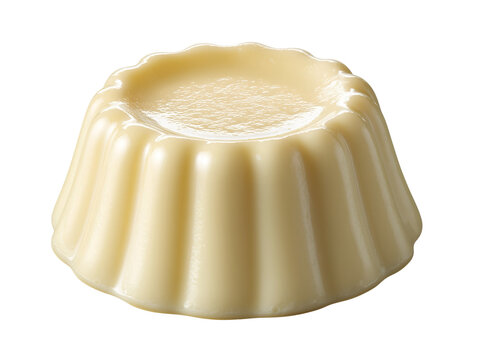 Smooth vanilla pudding with a creamy custard texture, isolated on a white background for a clean dessert presentation.