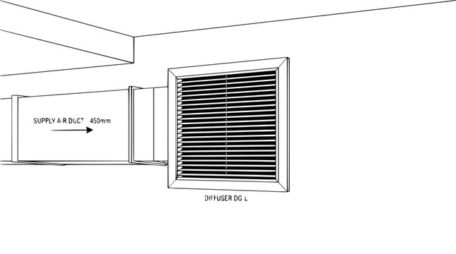 HVAC air duct and diffuser system illustration, ventilation, supply air flow