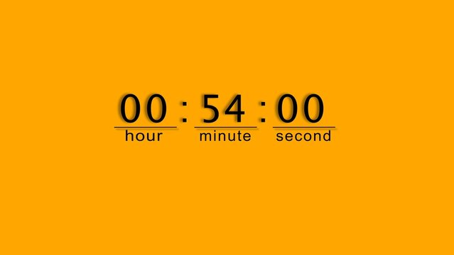 Minimalist digital timer showing zero hours fifty four minutes and zero seconds on screen.