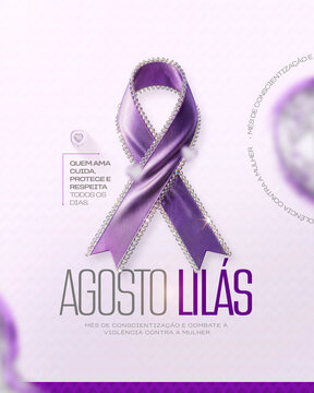 Agosto Lil&aacute;s Conscientiza&ccedil;&atilde;o Viol&ecirc;ncia Contra a Mulher Social Media Flyer