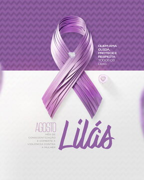 Agosto Lil&aacute;s Conscientiza&ccedil;&atilde;o Viol&ecirc;ncia Contra a Mulher Social Media Flyer