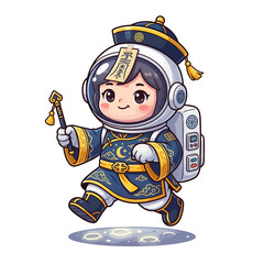 Obraz premium Cute astronaut mascot character wearing a futuristic white spacesuit in space