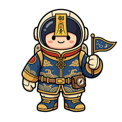 Fototapeta premium Cute Astronaut Mascot Character Wearing White Spacesuit Vector Illustration for Creative Designs
