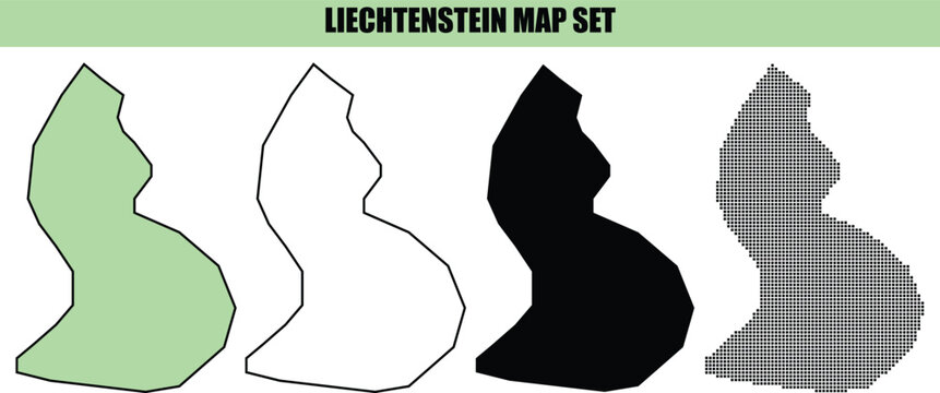 A collection of four different map styles of liechtenstein including solid color outline silhouette and dot pattern designs for graphic projects