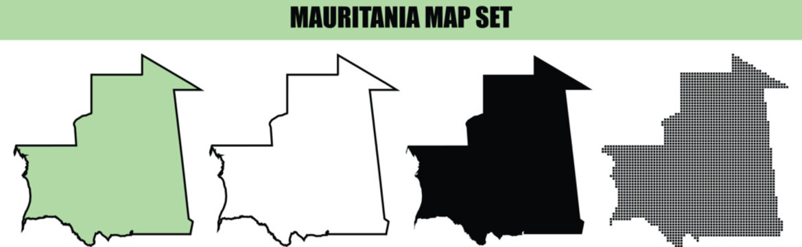 Set of four different map outline designs of the african country mauritania isolated on a white background for various graphic design projects