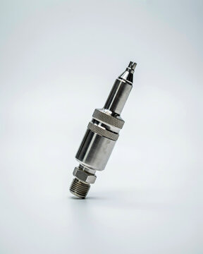 Metal industrial fitting with threaded connection on white background steel stainless steel