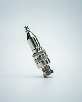 Metal industrial fitting with threaded connection on white background steel stainless steel