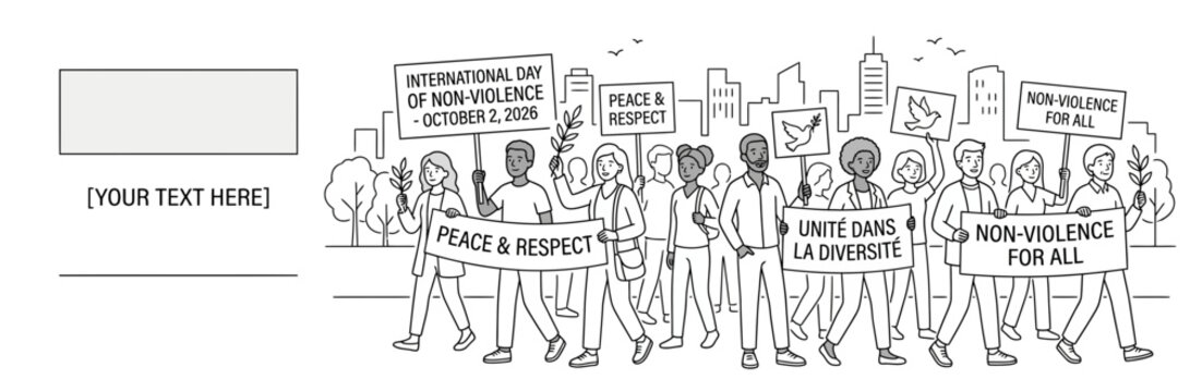 A diverse group of people participating in a peaceful protest march for non-violence.