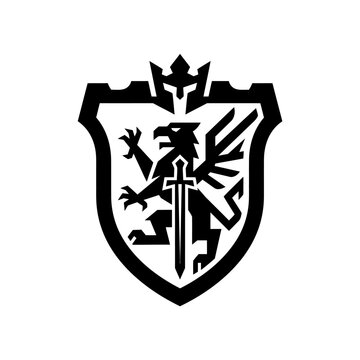 Medieval Knight Silhouette with Shield and Sword Vector Illustration